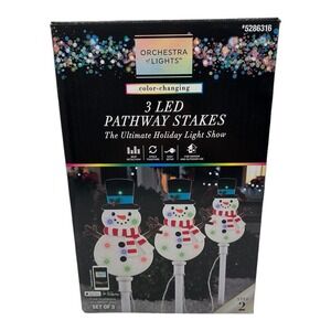 Gemmy Orchestra of Lights Color-Changing LED Snowman Pathway Stakes Lights‎ 3 Pk
